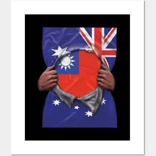 Taiwan Flag Australian Flag Ripped - Gift for Taiwanese From Taiwan Posters and Art